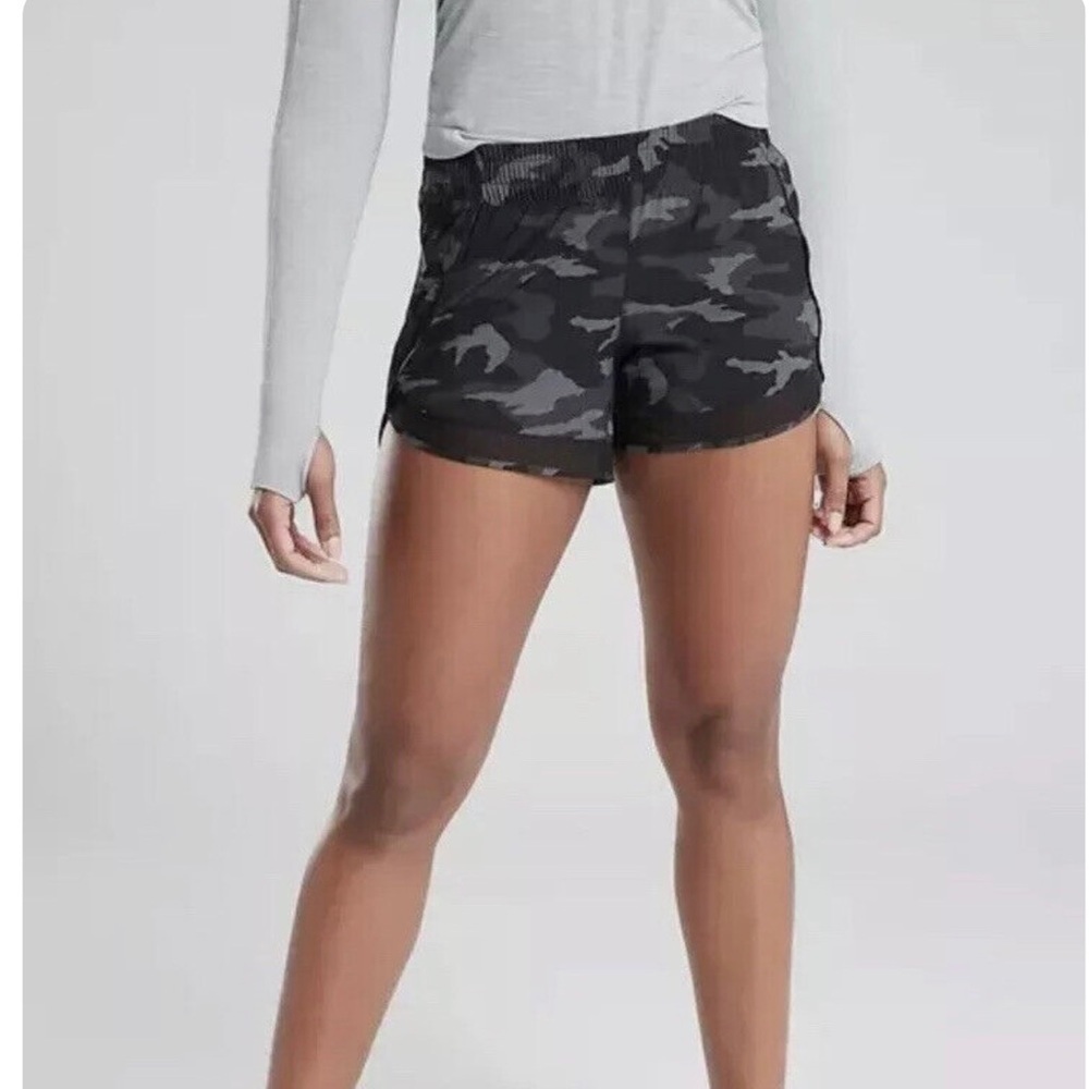 Athleta Mesh Printed Camo Racer Run Shorts Black Run Sport Size Girls 12